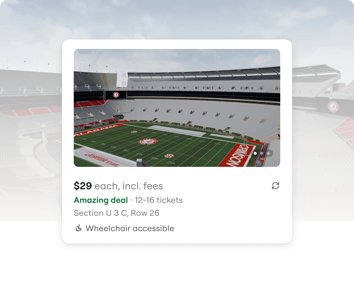 View from seat on a ticket listing