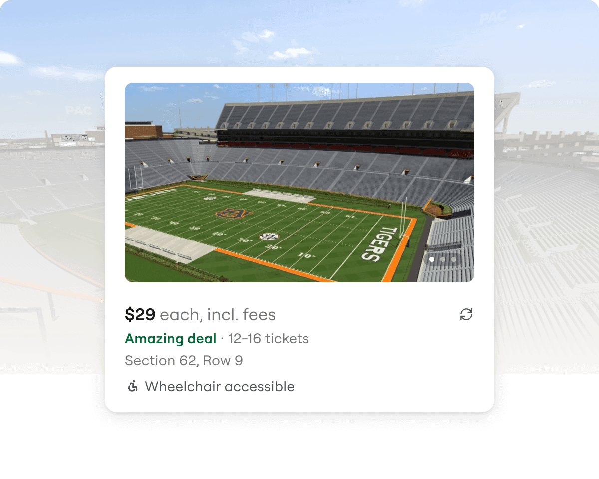 View from seat on a ticket listing