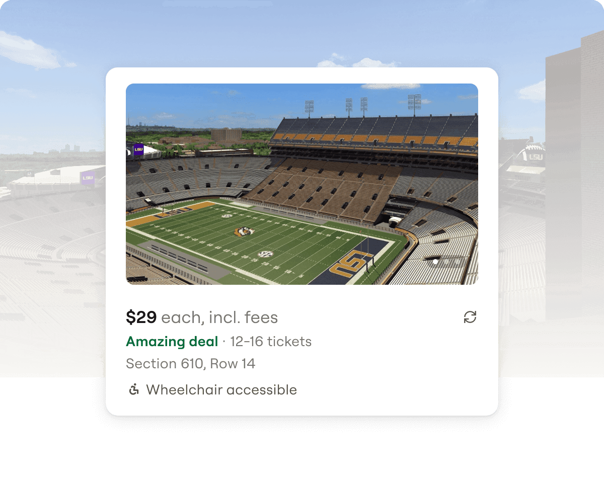 View from seat on a ticket listing