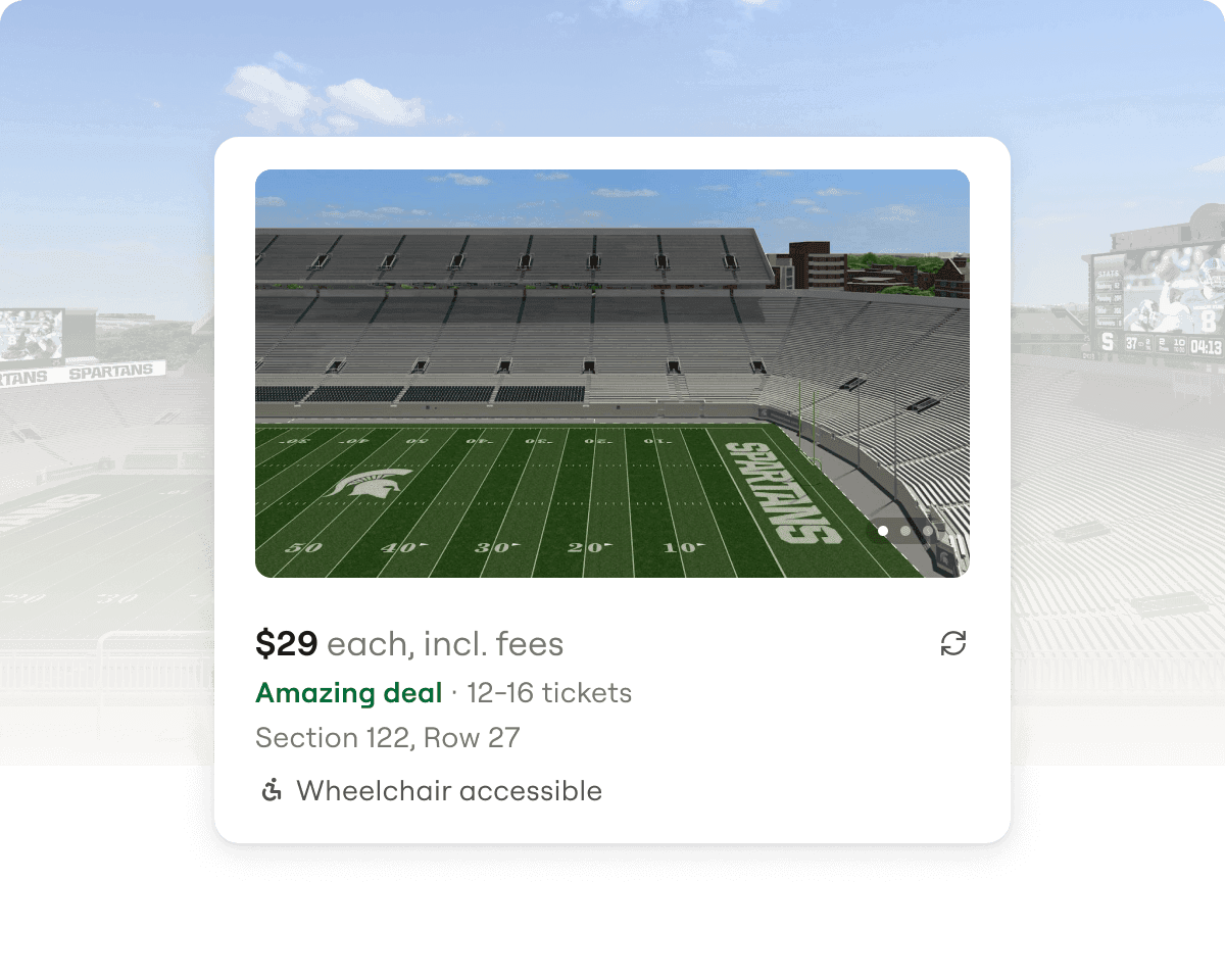 View from seat on a ticket listing