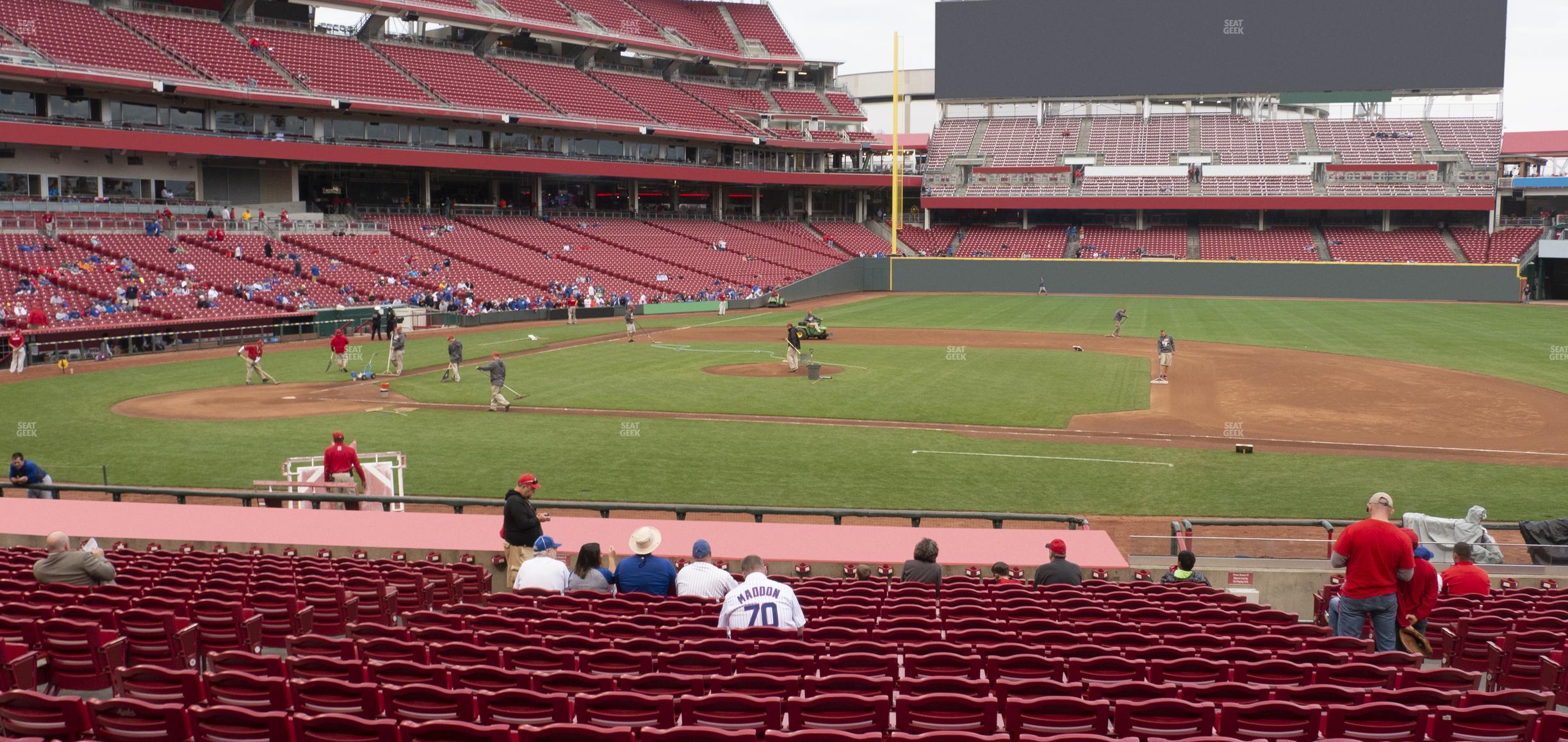 Seating view for Great American Ball Park Section Dugout Box 130