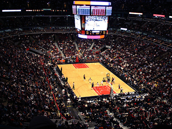 Electronic Scoreboard at United Center in Chicago where the