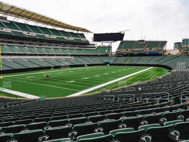 Rows of eats in the Section 149 seating are seen during a tour of